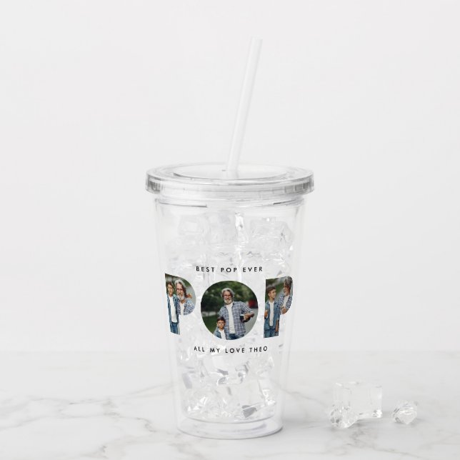 Pop multi photo modern typography elegant acrylic tumbler (Back Ice)