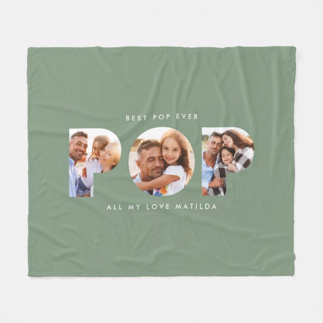 Pop multi photo modern typography elegant green fleece blanket (Front (Horizontal))