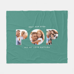 Pop multi photo modern typography elegant green fleece blanket