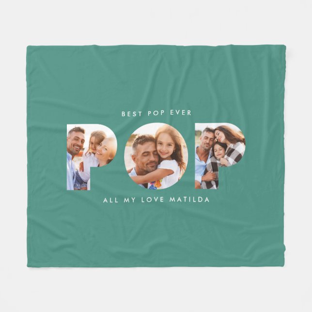 Pop multi photo modern typography elegant green fleece blanket (Front (Horizontal))