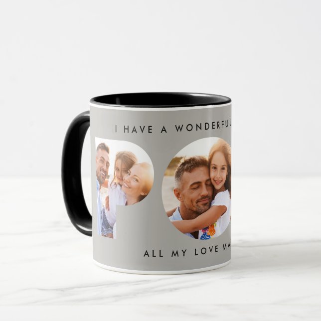 Pop multi photo modern typography elegant grey mug (Front Left)