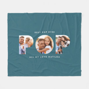 Pop multi photo modern typography elegant teal fleece blanket