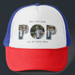 Pop multi photo modern typography elegant trucker hat<br><div class="desc">Create a heartfelt keepsake with this Minimal Modern Multi Photo hat design. Upload your favorite photos and add your own personalized message to make a truly one-of-a-kind gift. The clean and simple design lets your memories shine, while the sleek typography adds a stylish touch. Perfect for birthdays, anniversaries, Father’s Day,...</div>