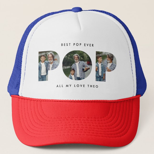 Pop multi photo modern typography elegant trucker hat (Front)