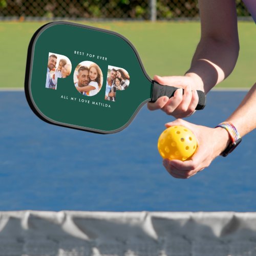 Pop multi photo modern typography green pickleball pickleball paddle