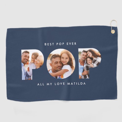 Pop multi photo modern typography navy blue golf towel