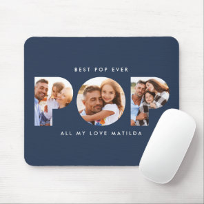 Pop multi photo modern typography navy blue mouse pad