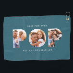 Pop multi photo modern typography teal gift golf towel<br><div class="desc">Pop multi photo modern contemporary elegant typography child gift. Ideal fathers day,  birthday or christmas gift. Teal color can be changed.</div>