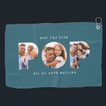 Pop multi photo modern typography teal gift golf towel<br><div class="desc">Pop multi photo modern contemporary elegant typography child gift. Ideal fathers day,  birthday or christmas gift. Teal color can be changed.</div>