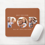 Pop multi photo modern typography terracotta mouse pad<br><div class="desc">Pop multi photo modern contemporary elegant typography child gift. Ideal fathers day,  birthday or christmas gift. Terracotta color can be changed.</div>