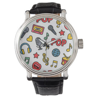 pop music doodle icons seamless pattern	 watch