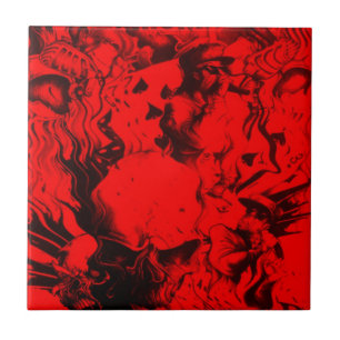 Pop Musician Portraits in Vibrant Red Colors Art Ceramic Tile