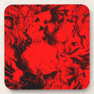 Pop Musician Portraits in Vibrant Red Colors Art Coaster