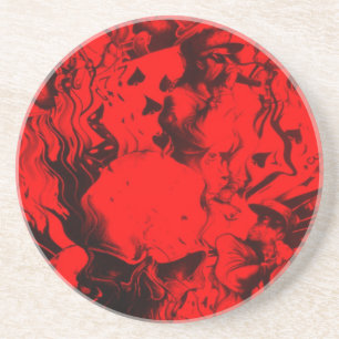 Pop Musician Portraits in Vibrant Red Colors Art Coaster