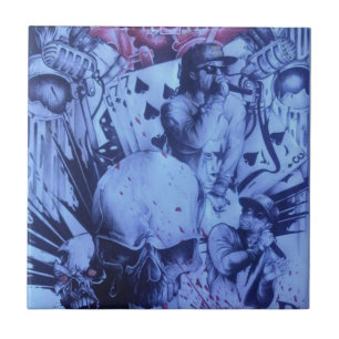 Pop Musicians Blue Purple Art Print Ceramic Tile