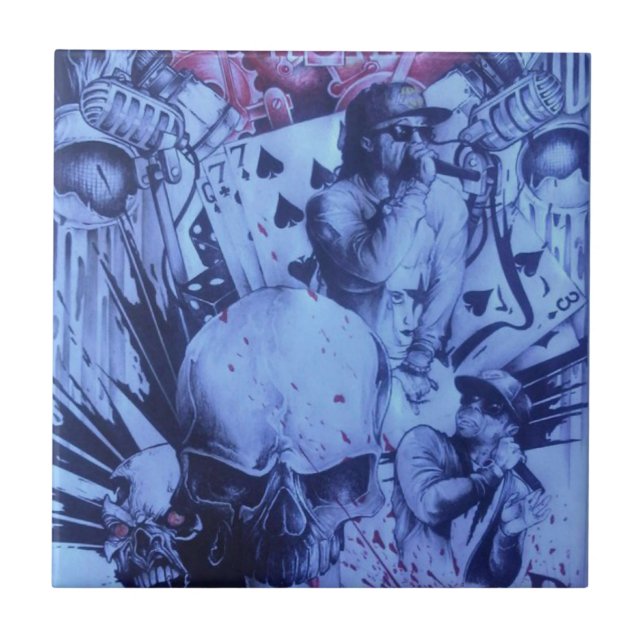 Pop Musicians Blue Purple Art Print Ceramic Tile (Front)