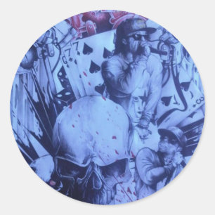 Pop Musicians Blue Purple Art Print Classic Round Sticker