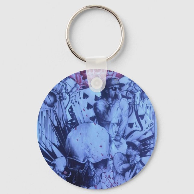 Pop Musicians Blue Purple Art Print Keychain (Front)