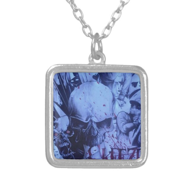Pop Musicians Blue Purple Art Print Silver Plated Necklace (Front)
