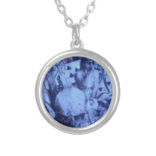 Pop Musicians Blue Purple Art Print Silver Plated Necklace