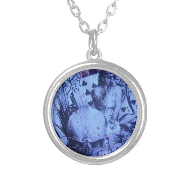 Pop Musicians Blue Purple Art Print Silver Plated Necklace (Front)