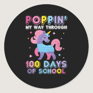 Pop' My Way Through 100 Days Of School Unicorn Pop Classic Round Sticker