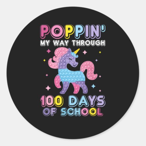 Pop My Way Through 100 Days Of School Unicorn Pop Classic Round Sticker