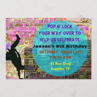 Pop N Lock Break Dance 80's Birthday Party Invite