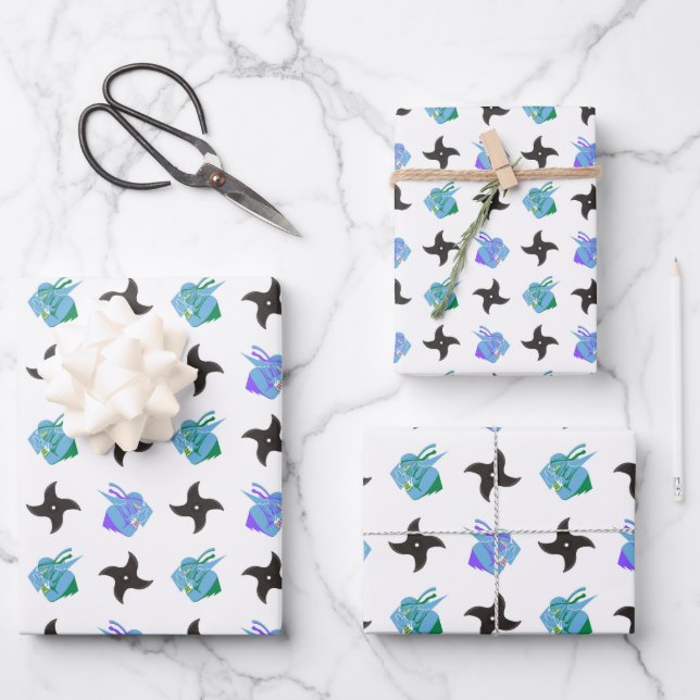 Pop Ninja Throwing Star Wrapping Paper Sheets (Front)