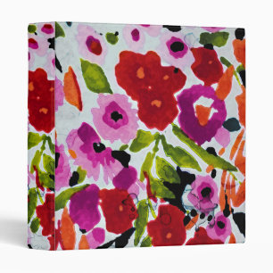 Pop of Bold Color Inky Watercolor Flowers Wedding 3 Ring Binder