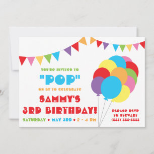 Pop on by to Celebrate! Rainbow Balloon & bunting Invitation
