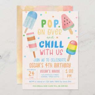 Pop on Over and Chill Ice-cream Kids Birthday Invitation