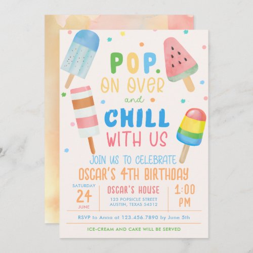 Pop on Over and Chill Ice_cream Kids Birthday Invitation
