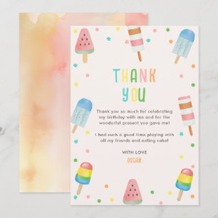 Pop on Over and Chill Ice-cream Kids Birthday Thank You Card