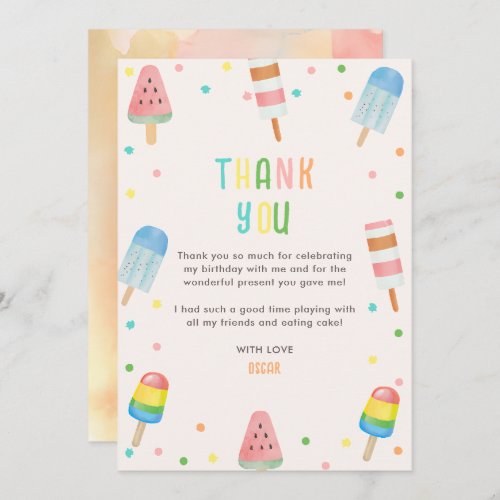 Pop on Over and Chill Ice_cream Kids Birthday Thank You Card