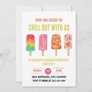 Pop On Over and Chill Popsicle Kids Birthday Invitation