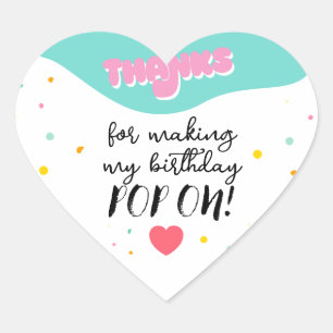 Pop On Over Birthday Party Heart Sticker