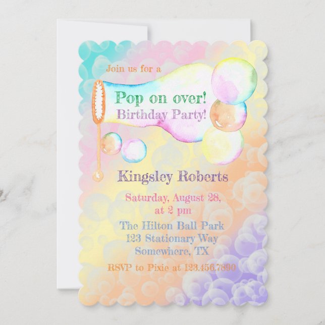 Pop On Over Bubbles Kids Birthday Party Invitation (Front)