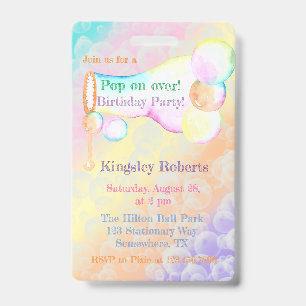 Pop On Over Bubbles Kids Birthday Party Invite  Badge