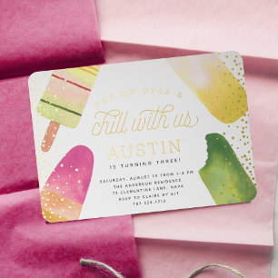 Pop On Over & Chill Popsicle Kids Birthday Party Foil Invitation