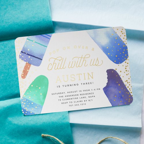 Pop On Over  Chill  Popsicle Kids Birthday Party Foil Invitation