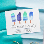 Pop On Over & Chill | Popsicle Kids Birthday Party Invitation<br><div class="desc">Adorable party invitations for your little one's summer birthday party feature four watercolor popsicle illustrations in vibrant shades of blue and green,  with "pop on over and chill" beneath in whimsical script lettering. Personalize with your birthday party details beneath. Cards reverse to solid pink.</div>