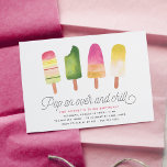 Pop On Over & Chill | Popsicle Kids Birthday Party Invitation<br><div class="desc">Adorable party invitations for your little one's summer birthday party feature four watercolor popsicle illustrations in vibrant shades of pink and lime green,  with "pop on over and chill" beneath in whimsical script lettering. Personalize with your birthday party details beneath. Cards reverse to solid pink.</div>