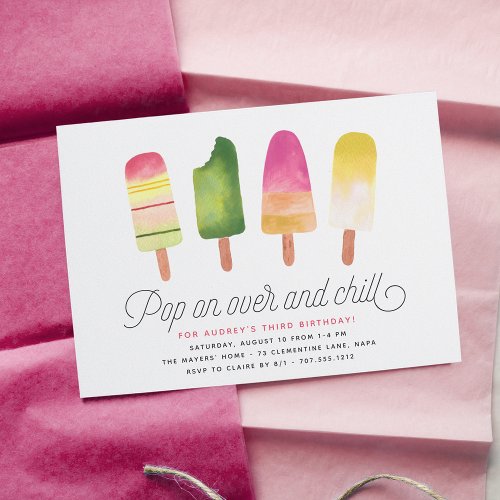 Pop On Over  Chill  Popsicle Kids Birthday Party Invitation