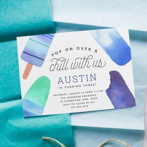 Pop On Over  Chill  Popsicle Kids Birthday Party Invitation