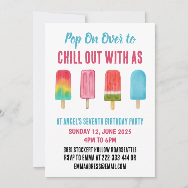 Pop On Over Chill Popsicle Kids Birthday Party Invitation (Front)