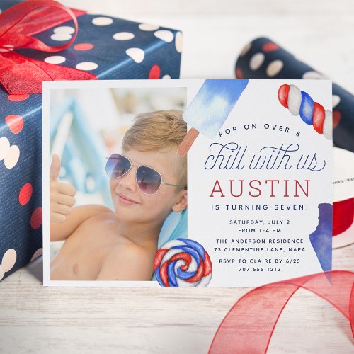 Pop On Over  Chill  Popsicle Kids Birthday Photo Invitation