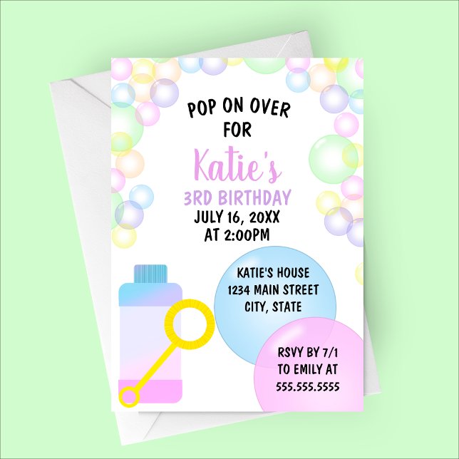 Pop On Over Kids Birthday Party Invitation (Pop on Over | Bubbles Birthday Party Invitation | Spring or Summer Birthday)