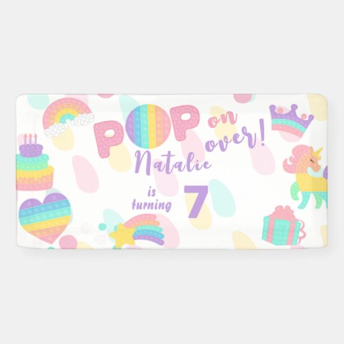 Pop on over Pastel pop it birthday kid Banner