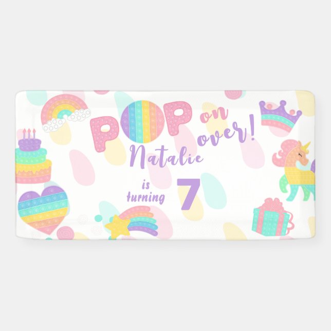 Pop on over! Pastel pop it birthday kid Banner (Horizontal)